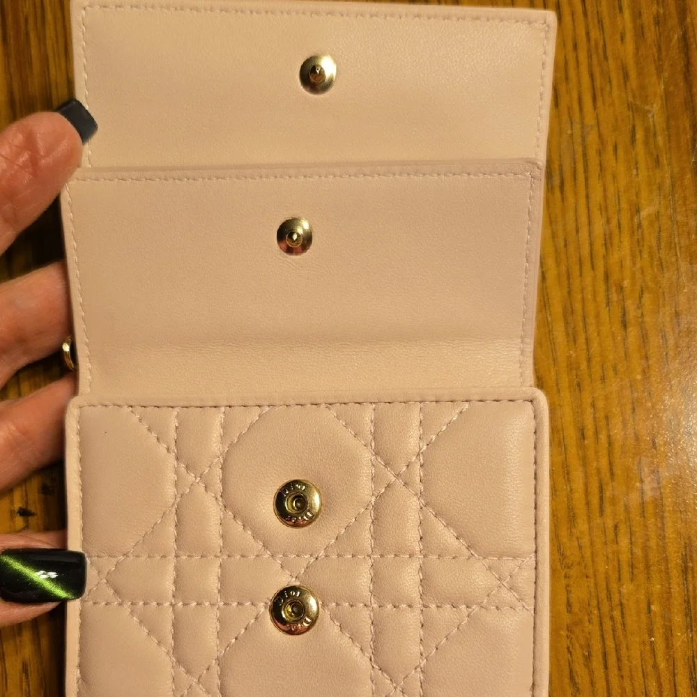 Lady Dior(Like New)Lotus Cannage Lambskin Blush Pink Bifold Wallet